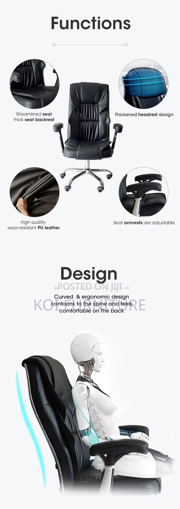 Office Chairs; Leather Reclining Executive Office Seat With Armrests - thumbnail 6