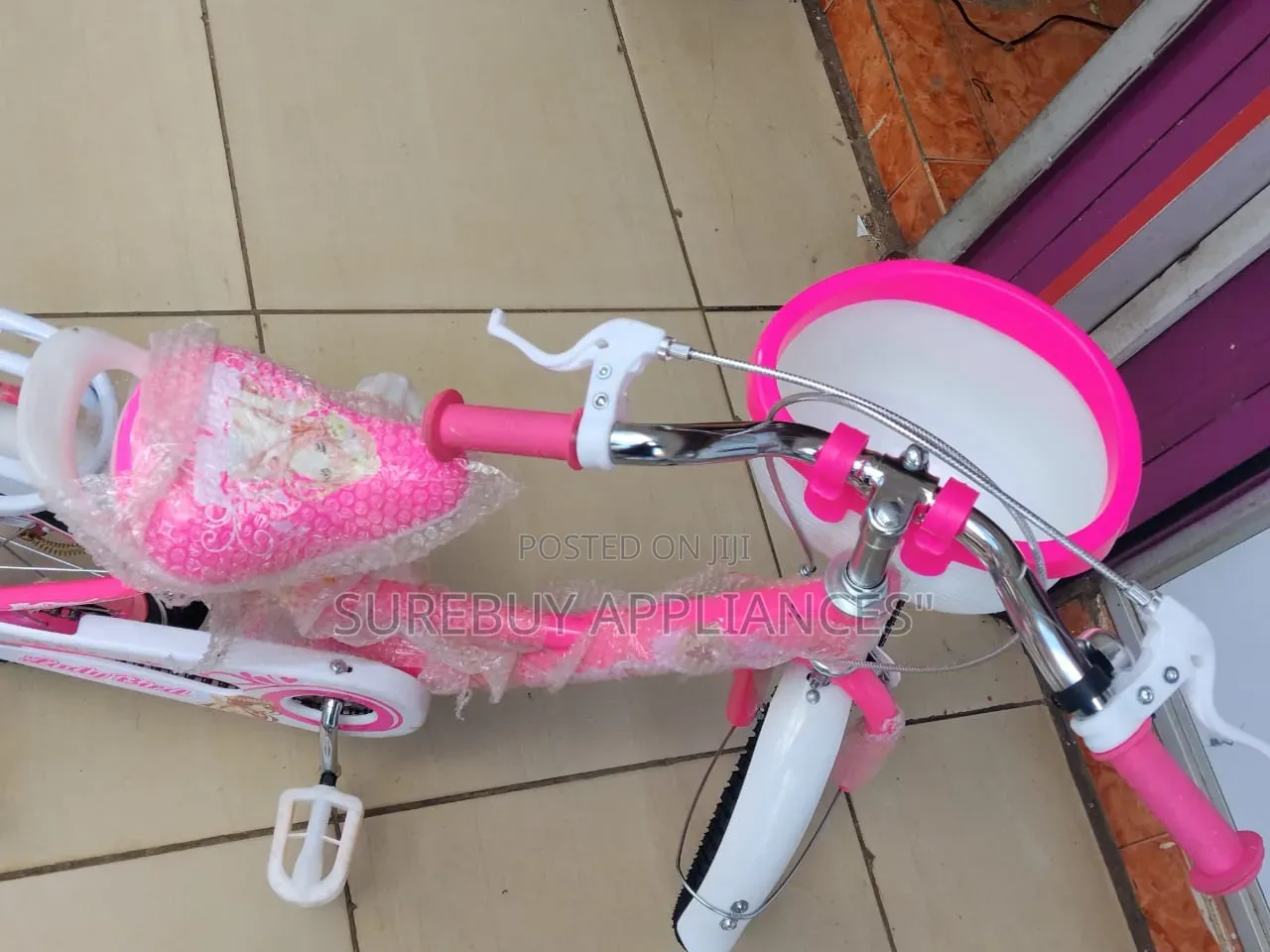 Pink Ladybird 16” Kids Bike With Basket Rear Carrier