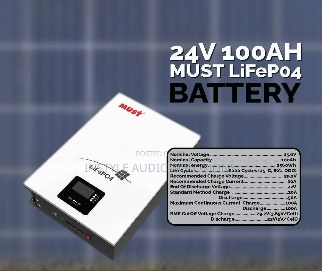 Must 24v - 100ah Lithium Ion Solar Battery 6000 Cycle