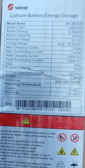Srne 5.12kwh - 51.2v (100ah) Lithium Ion Lifepo4 Battery