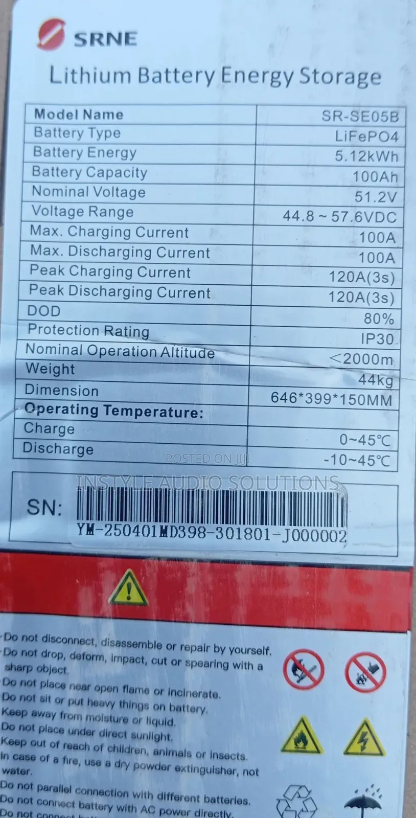 Srne 5.12kwh - 51.2v (100ah) Lithium Ion Lifepo4 Battery