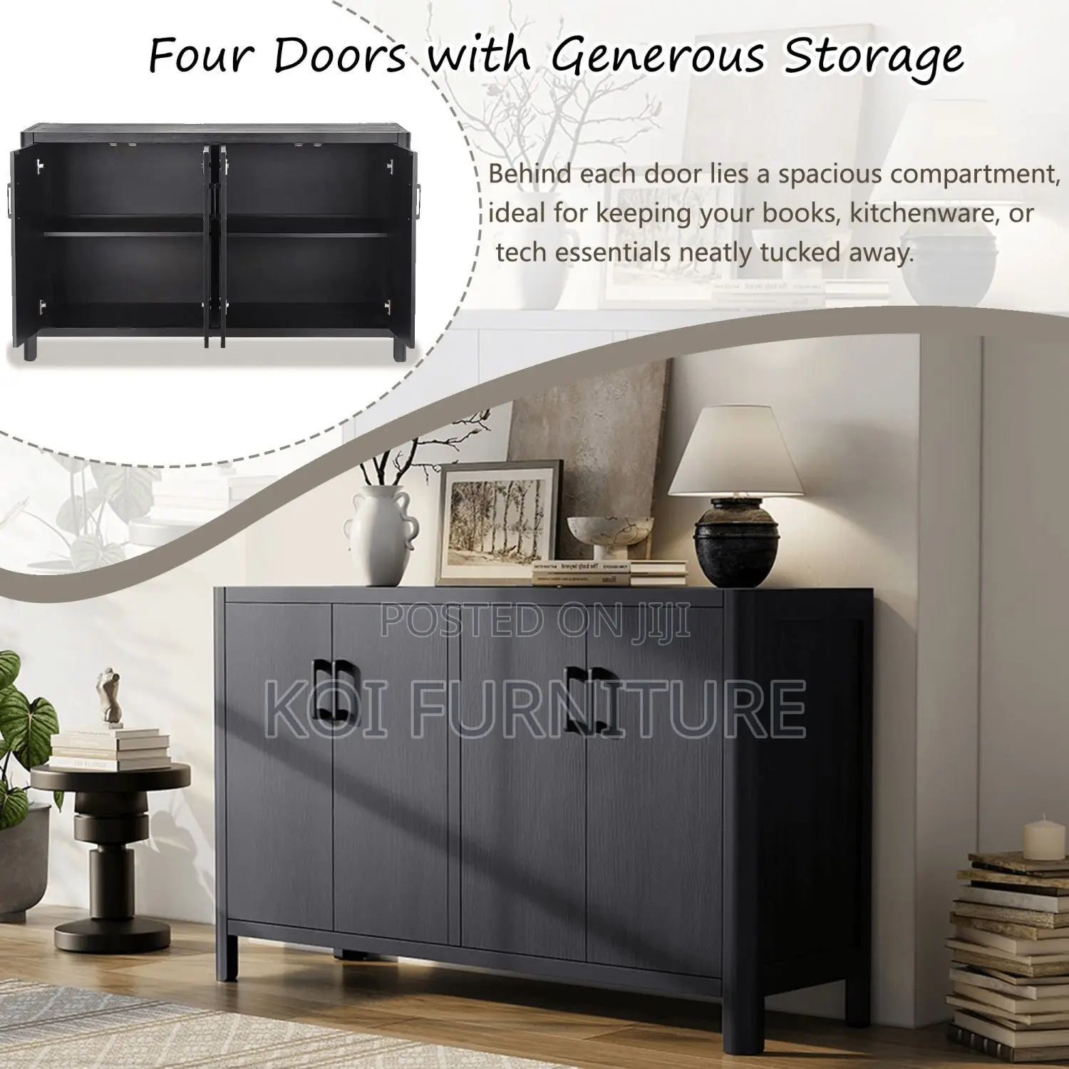 Office Cabinet; Wooden Executive 4 Doored Storage Credenza