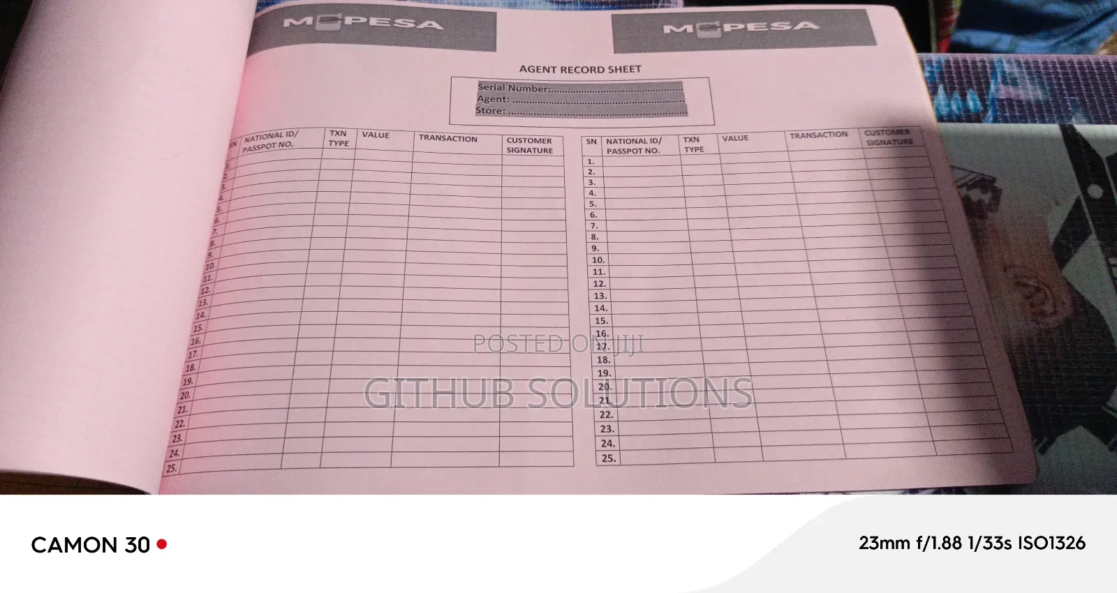 Mpesa Agent Record Sheet