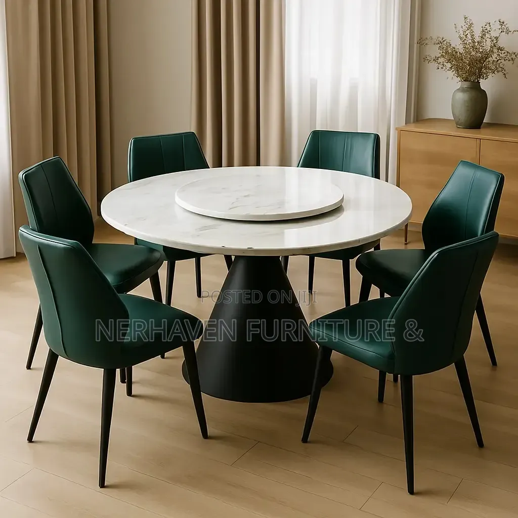 6-Seater Round Marble Dining Set – Elegant Luxury Dining Table Set