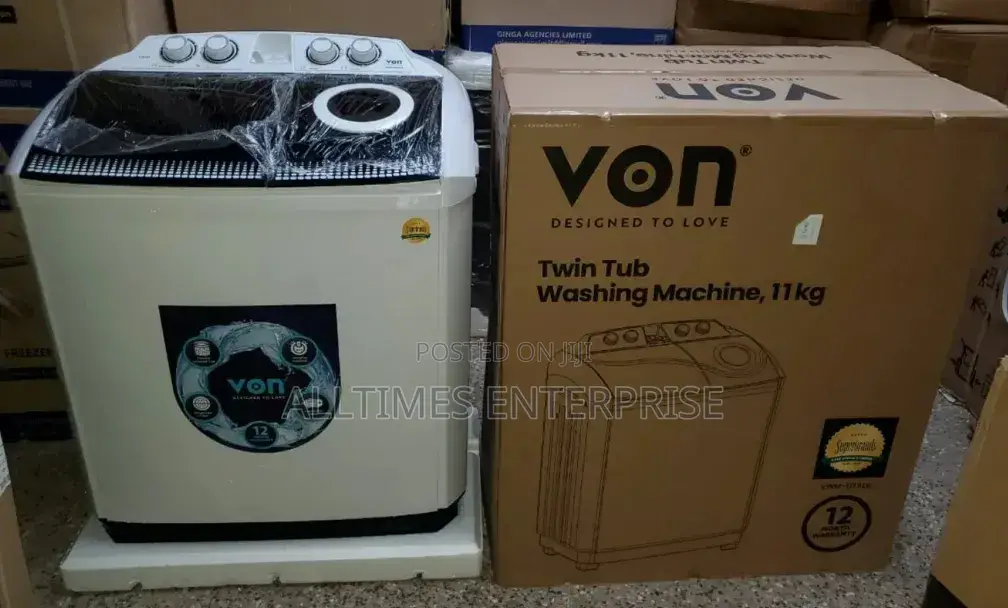 Von 11kgs Twin Tub Washing Machine -White