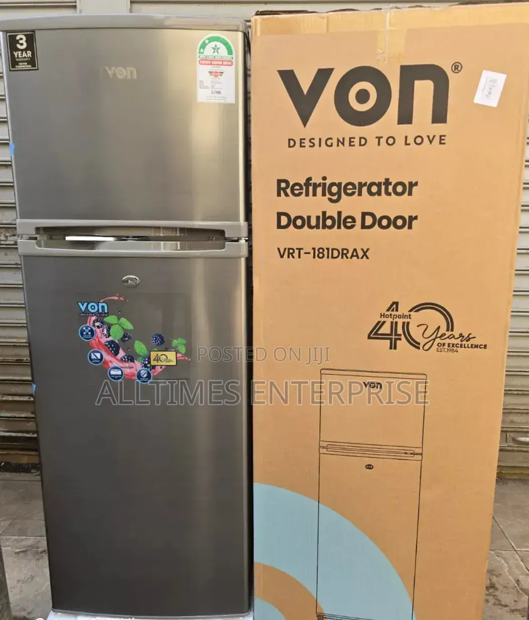 Von VRT-181drax Double Door Fridge 181 Liters Refrigerator