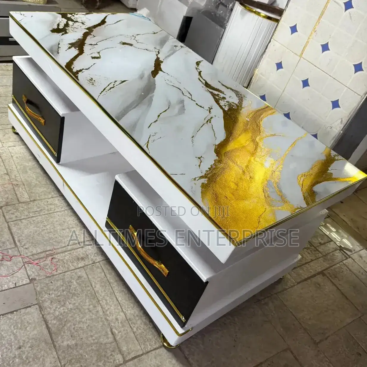 Executive White Coffee Table With Marble