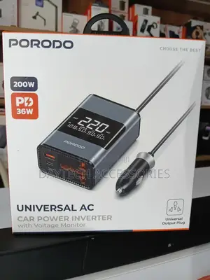 Porodo Universal Ac Car Power Inverter With Voltage Monitor.