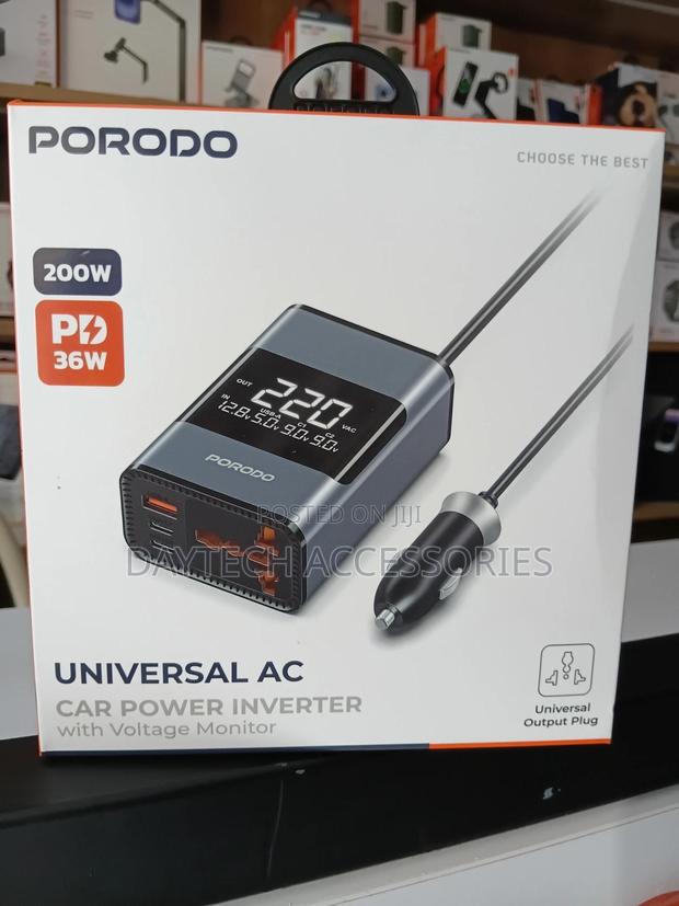 Porodo Universal Ac Car Power Inverter With Voltage Monitor.