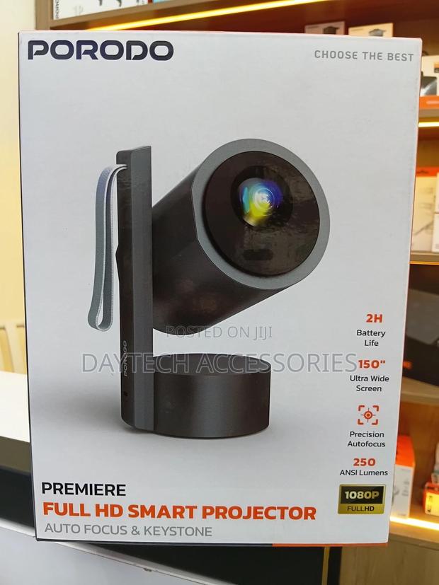 Porodo Full Hd Portable Smart Projector With Auto-Focus - Black