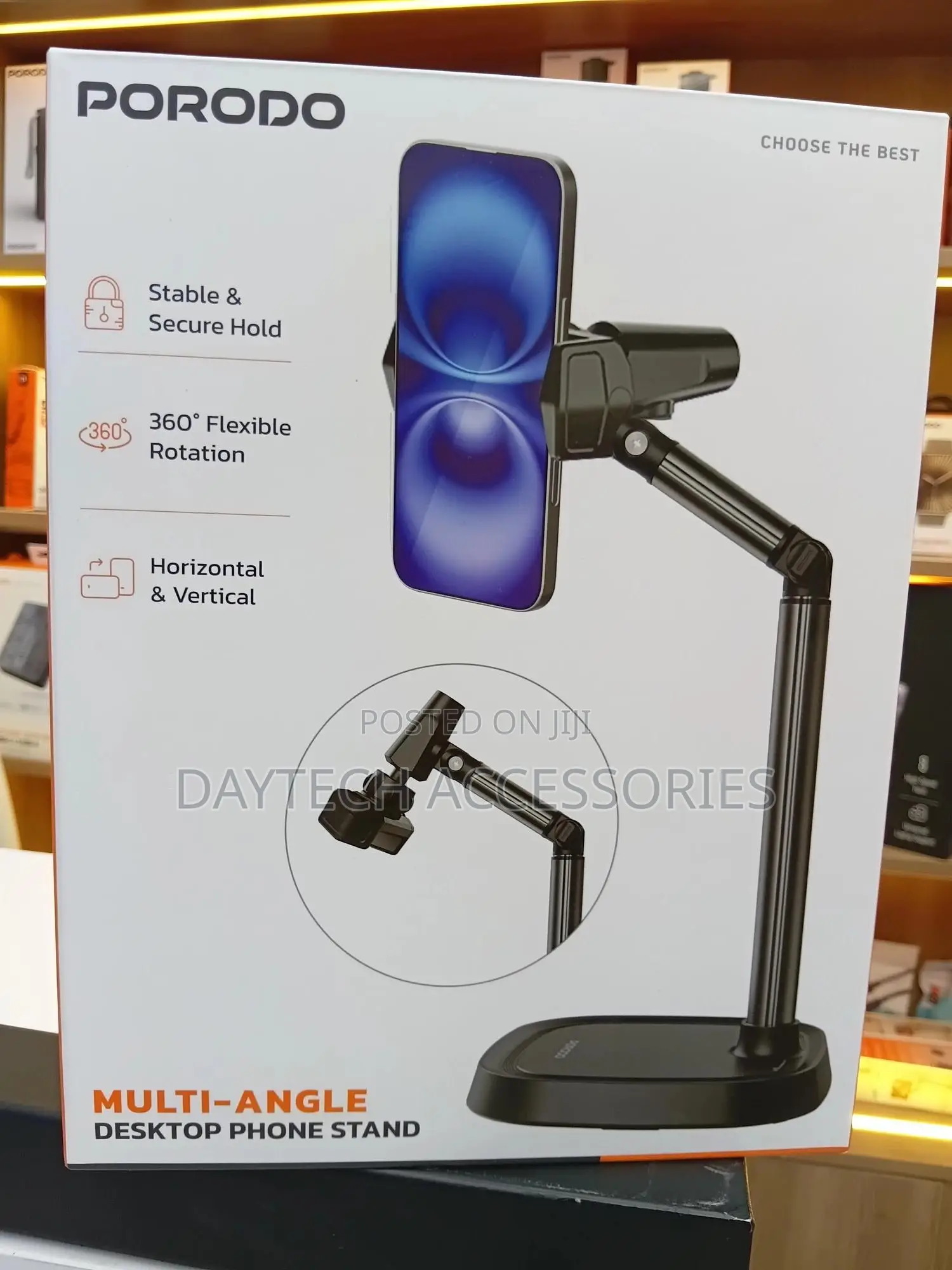 Porodo Multi-Angle Desktop Phone Stand Flexible Viewing Angle - Black