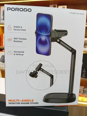 Porodo Multi-Angle Desktop Phone Stand Flexible Viewing Angle - Black
