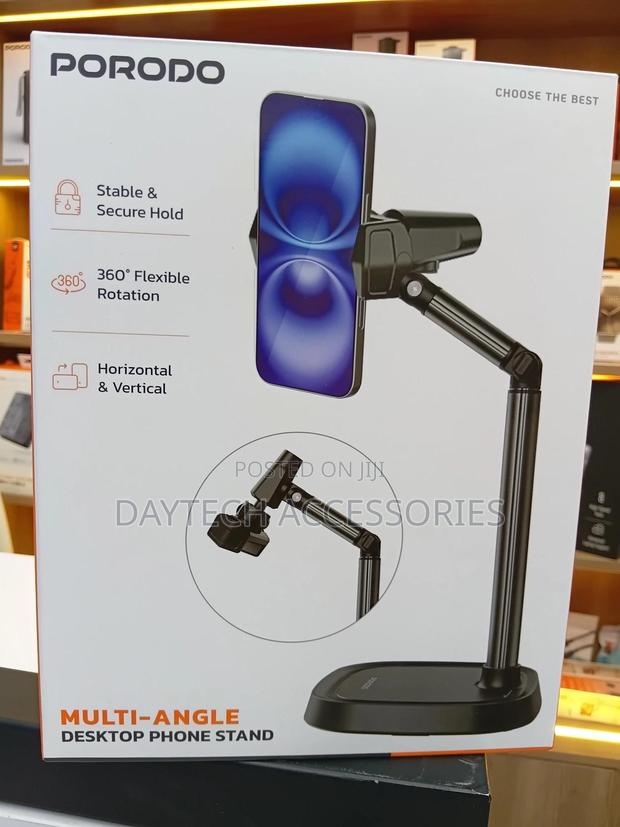 Porodo Multi-Angle Desktop Phone Stand Flexible Viewing Angle - Black