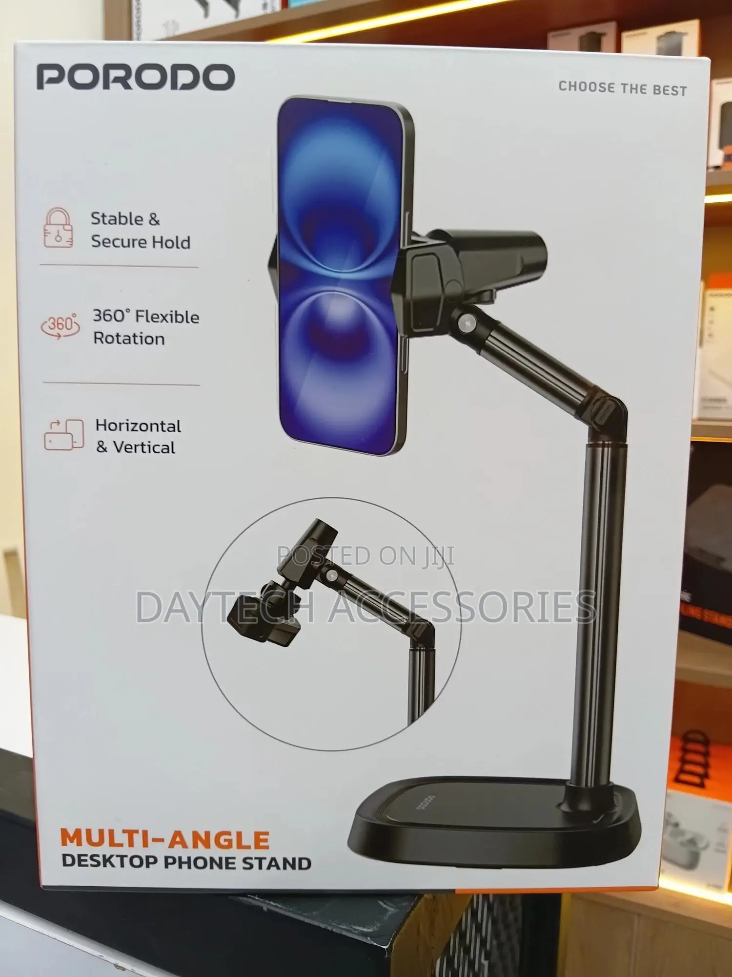 Porodo Multi-Angle Desktop Phone Stand Flexible Viewing Angle - Black