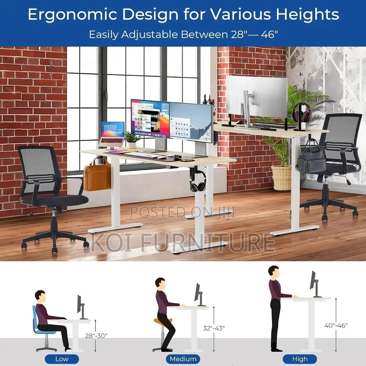 Office Desk; 1.2m Modern Height Home Office Standing Electric Desk