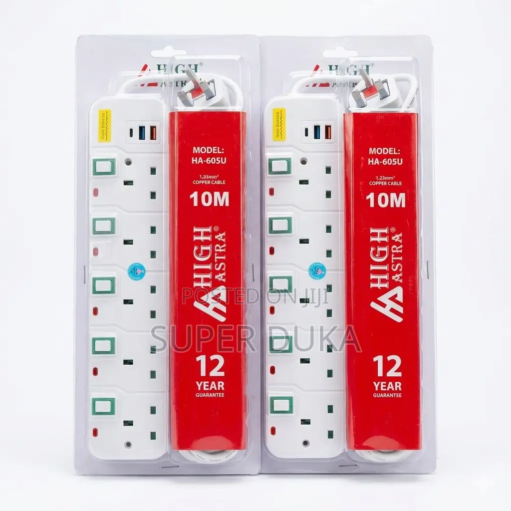 High Astra Ha-605u 10m Cable. 5-way Extension Socket. 2 Usb + Type-c
