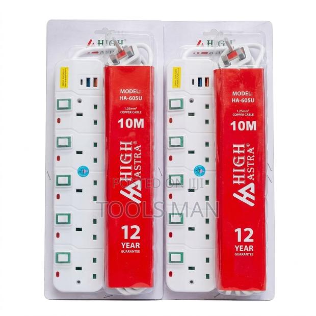 10m Cable. 5-Way Extension Socket.High Astra Ha-605u 2 Usb + Type-C