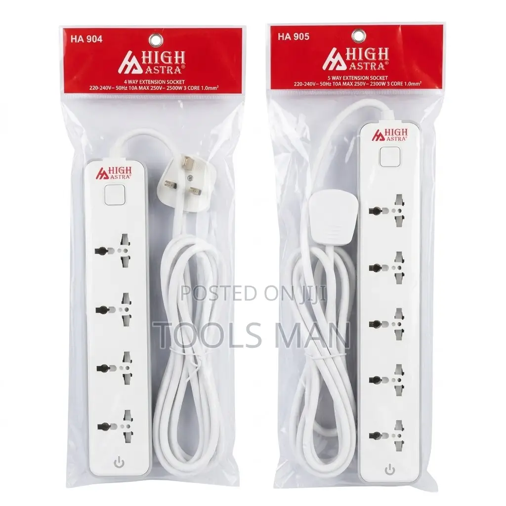 High Astra Heavy Duty 4/5 Way Extension Socket 2500w 3-Core Power Stri