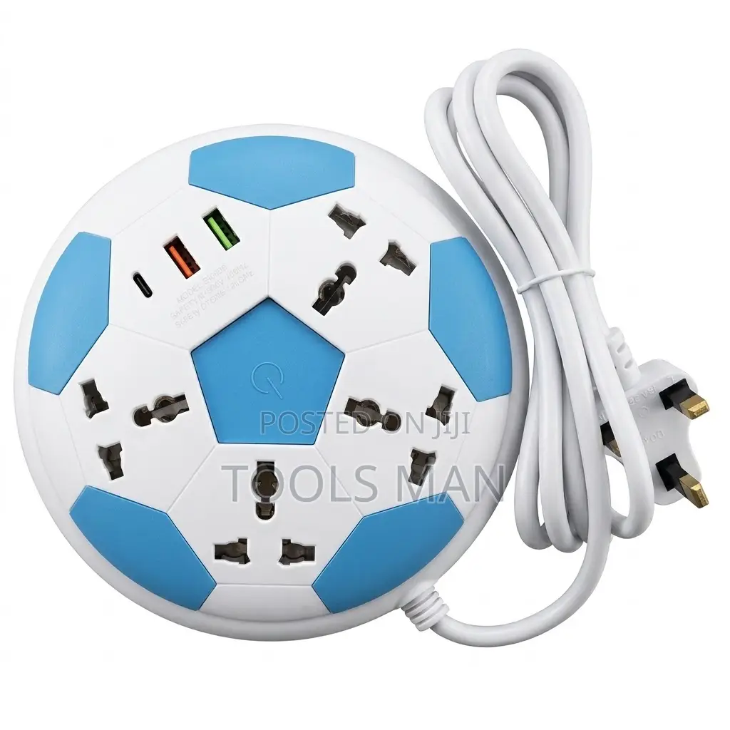 4-Way Football Power Extension Socket + 4 Usb Ports Surge Protector