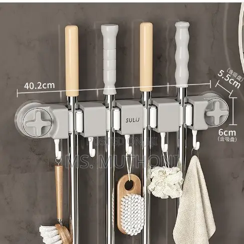 Organizer Designed for Mops, Brooms, and Other Cleaning Accessories.