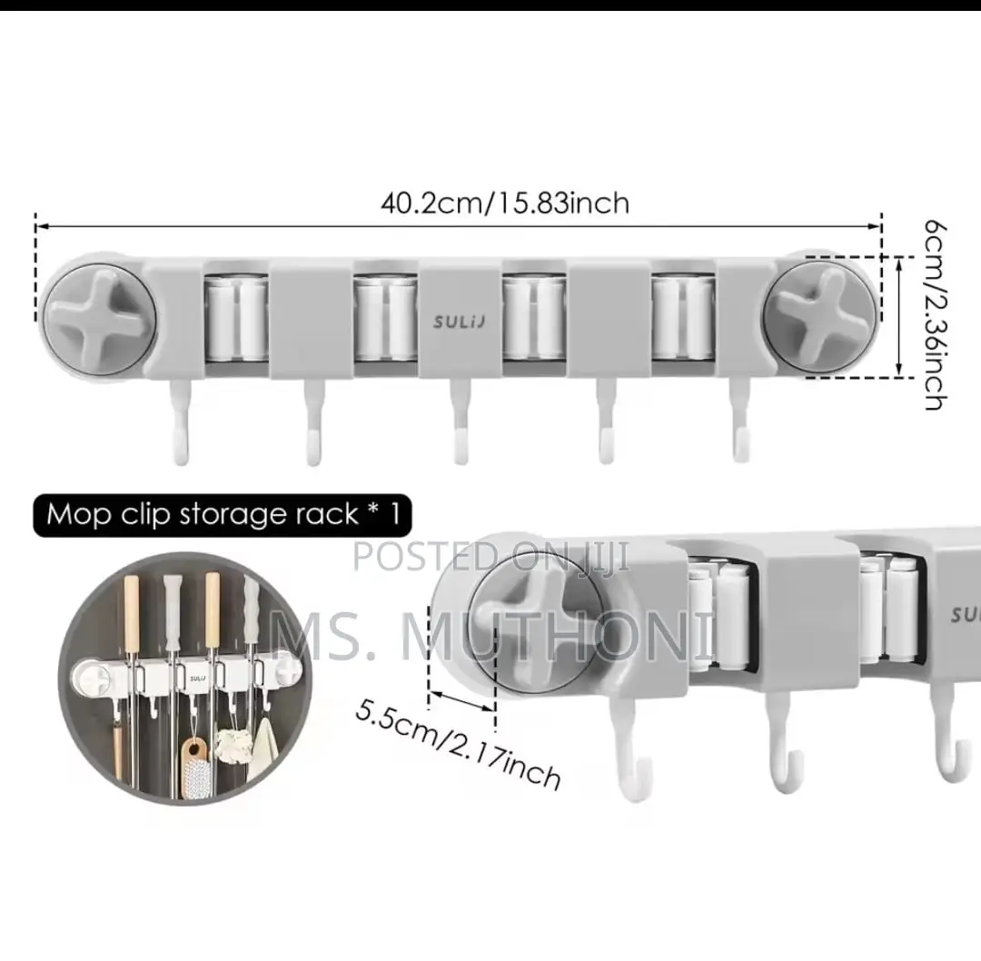 Organizer Designed for Mops, Brooms, and Other Cleaning Accessories.