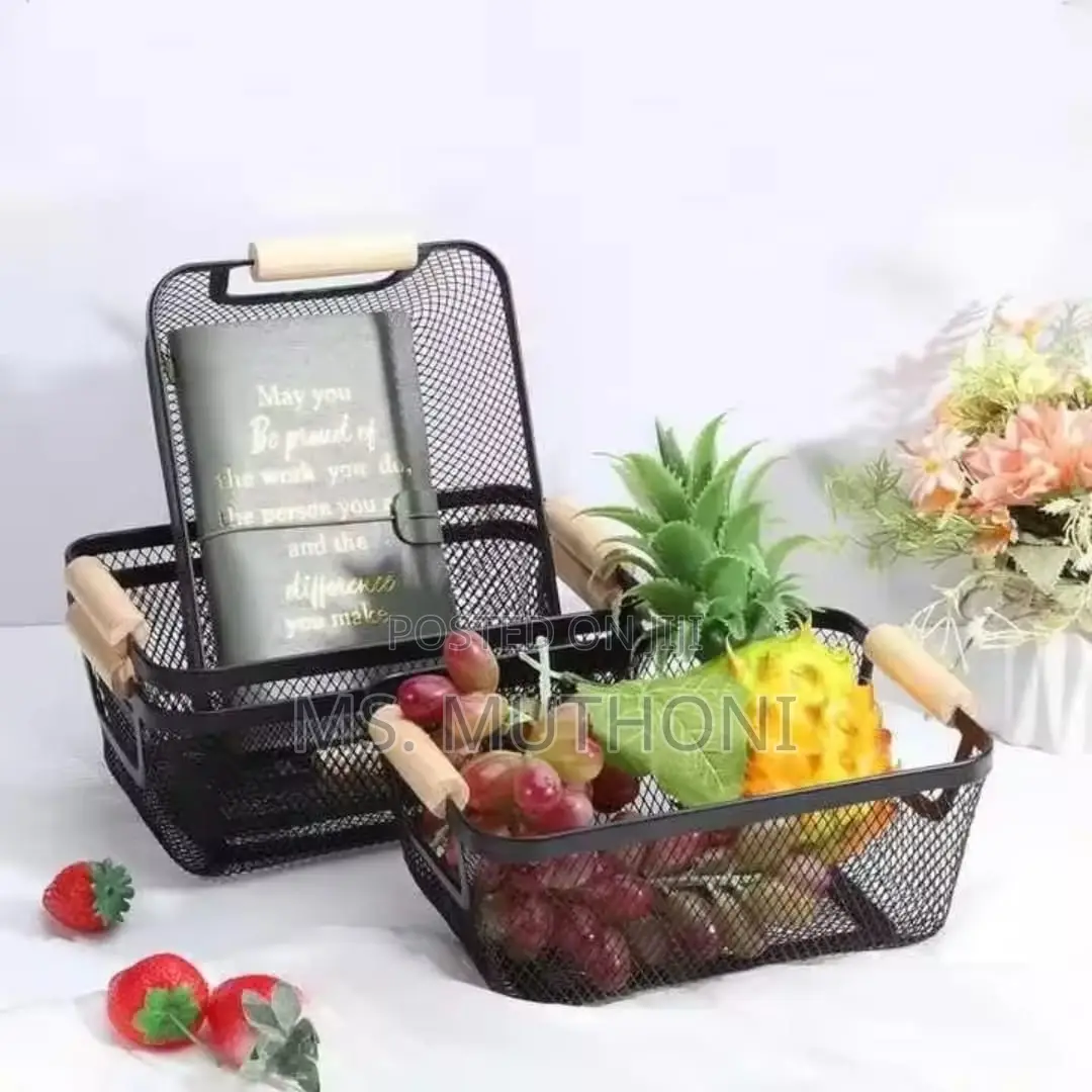 3 Pc Portable Modern Rectangular Metal Pantry With Wooden Handle