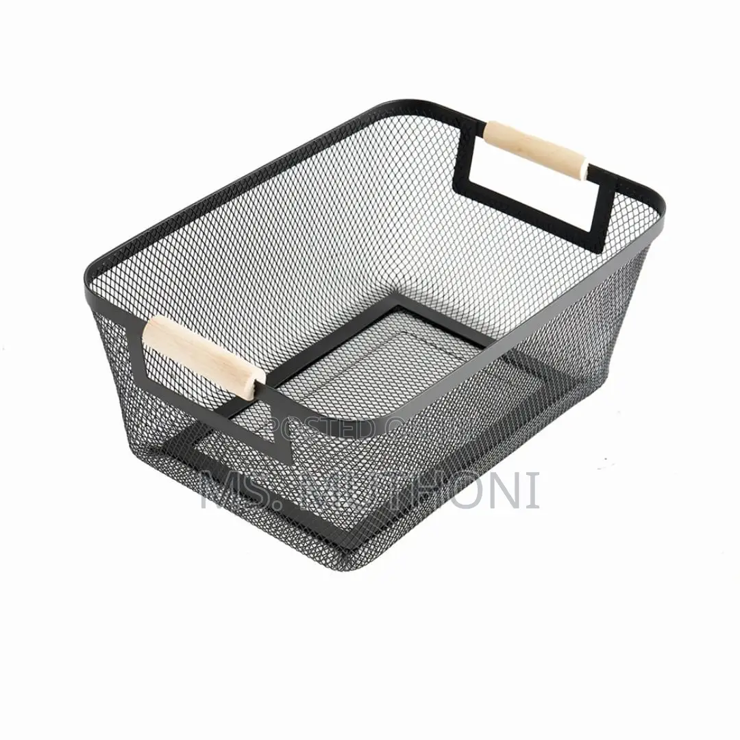 3 Pc Portable Modern Rectangular Metal Pantry With Wooden Handle