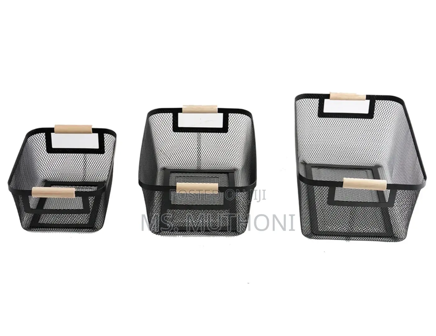 3 Pc Portable Modern Rectangular Metal Pantry With Wooden Handle