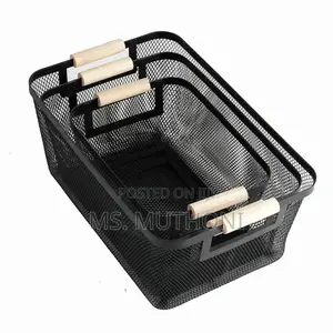 3 Pc Portable Modern Rectangular Metal Pantry With Wooden Handle
