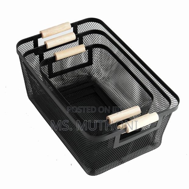 3 Pc Portable Modern Rectangular Metal Pantry With Wooden Handle - thumbnail 3