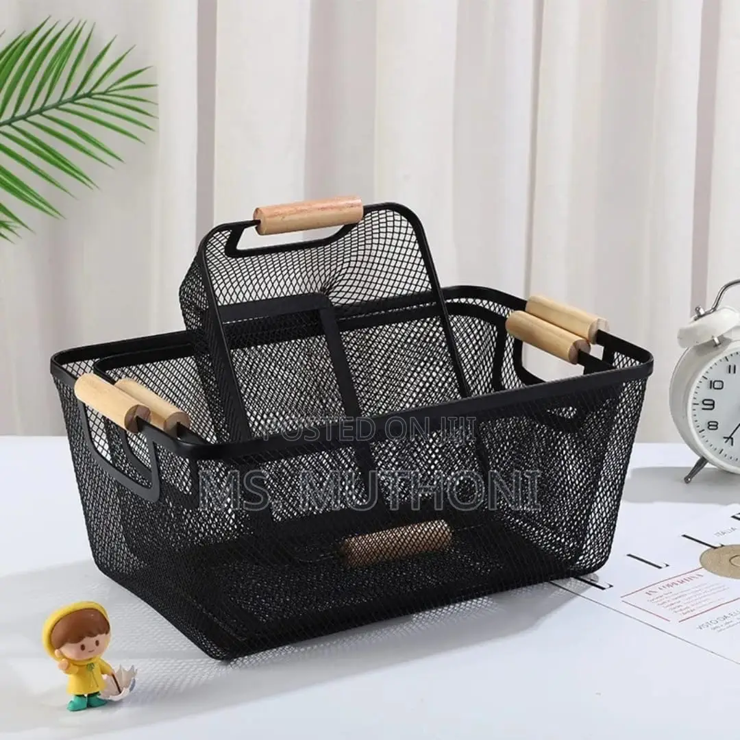 3 Pc Portable Modern Rectangular Metal Pantry With Wooden Handle