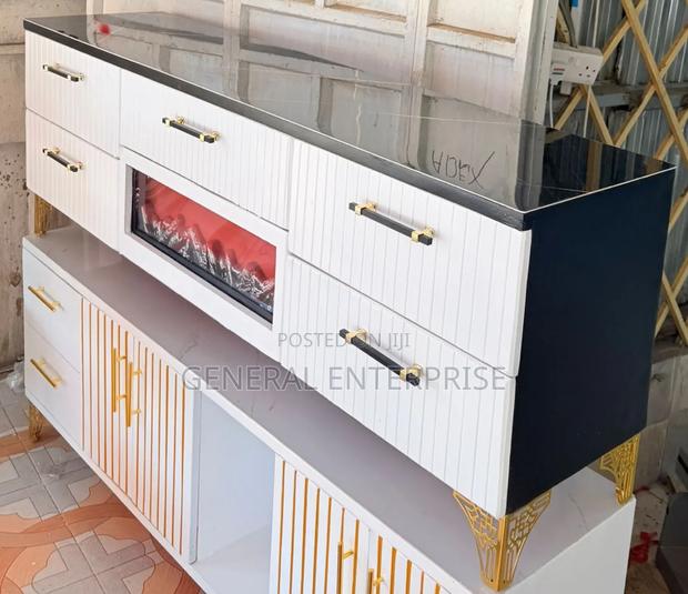 Mordern Executive 6ft Marble Topping Tv Stand With Fire Place
