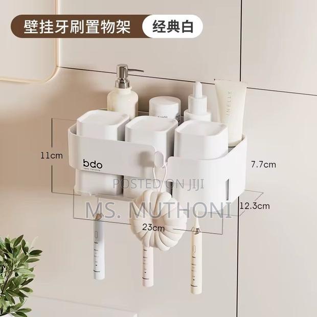 White Bathroom Wall Mounted Toothbrush Holder With 3 Cups. - thumbnail 2
