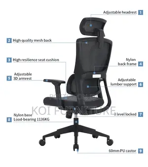 Office Chairs; Swivel Adjustable Headrest High-Back Mesh Chair
