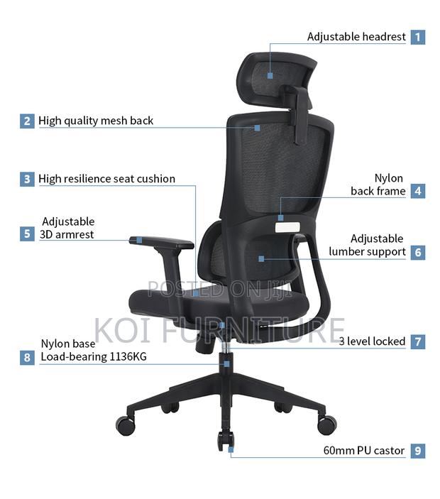 Office Chairs; Swivel Adjustable Headrest High-Back Mesh Chair - thumbnail 3