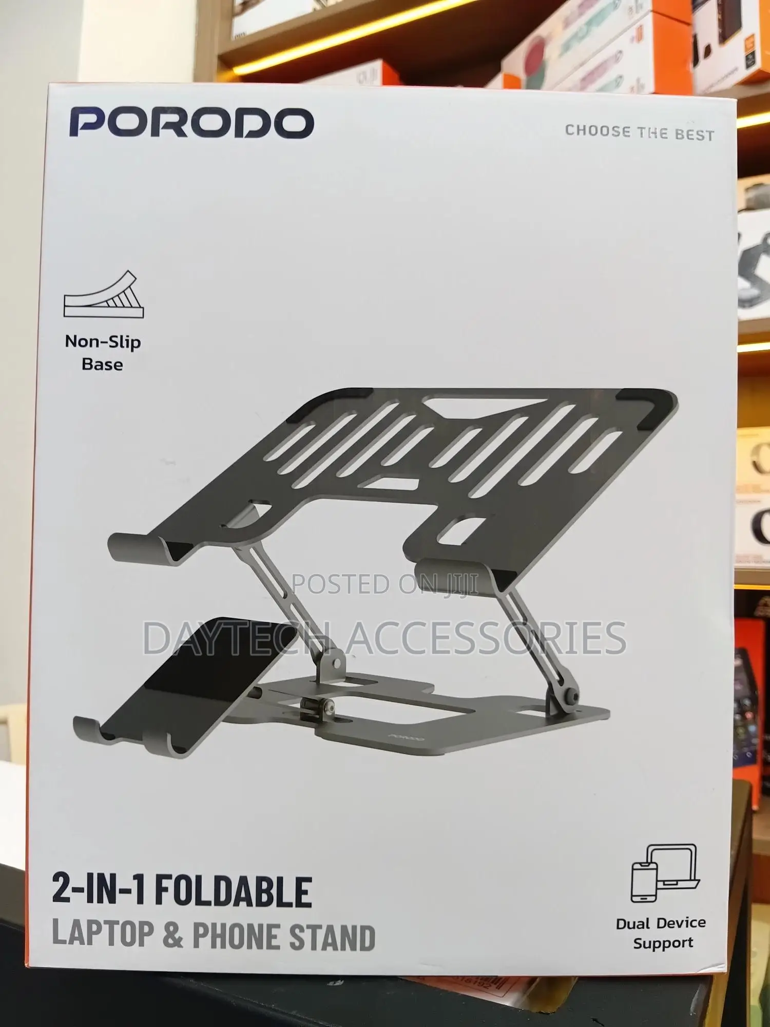 Porodo 2-in-1 Adjustable and Foldable Laptop With Phone Stand - Silver