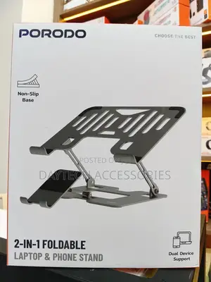 Porodo 2-in-1 Adjustable and Foldable Laptop With Phone Stand - Silver