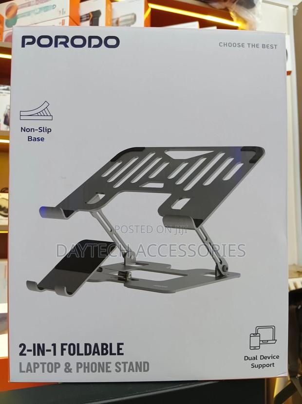 Porodo 2-in-1 Adjustable and Foldable Laptop With Phone Stand - Silver