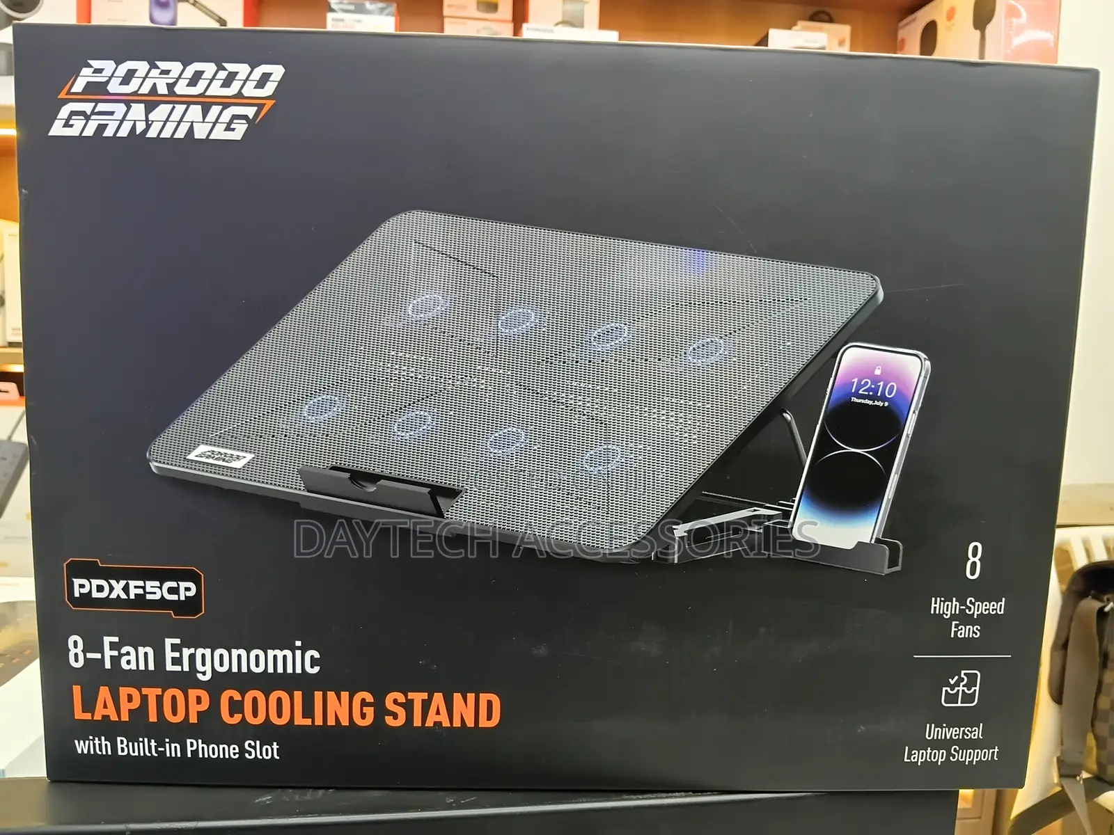 Porodo Gaming 8-Fan Ergonomic Laptop Cooling Stand (Model Pdxf5cp).