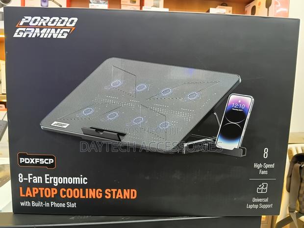 Porodo Gaming 8-Fan Ergonomic Laptop Cooling Stand (Model Pdxf5cp).