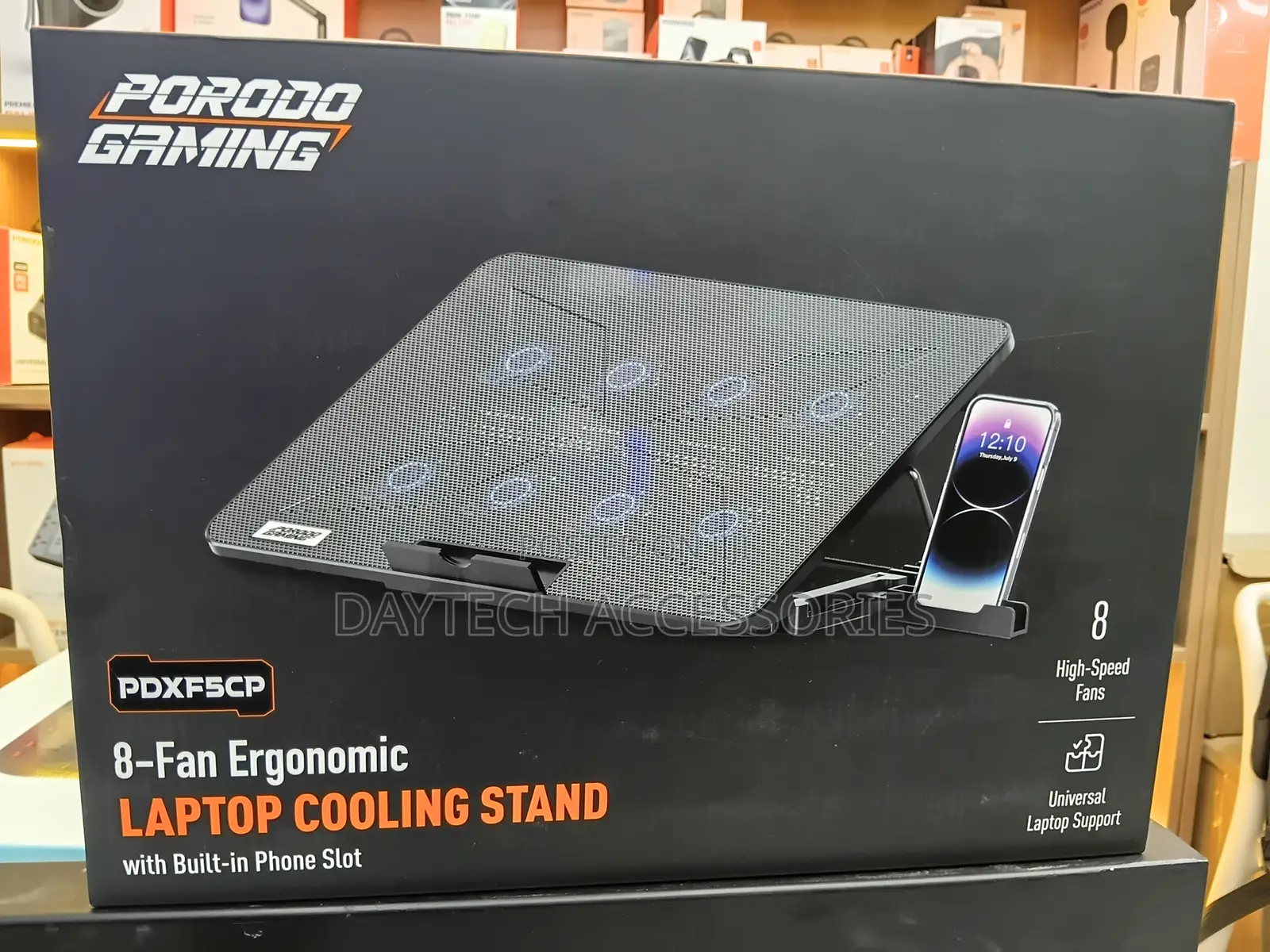 Porodo Gaming 8-Fan Ergonomic Laptop Cooling Stand (Model Pdxf5cp).
