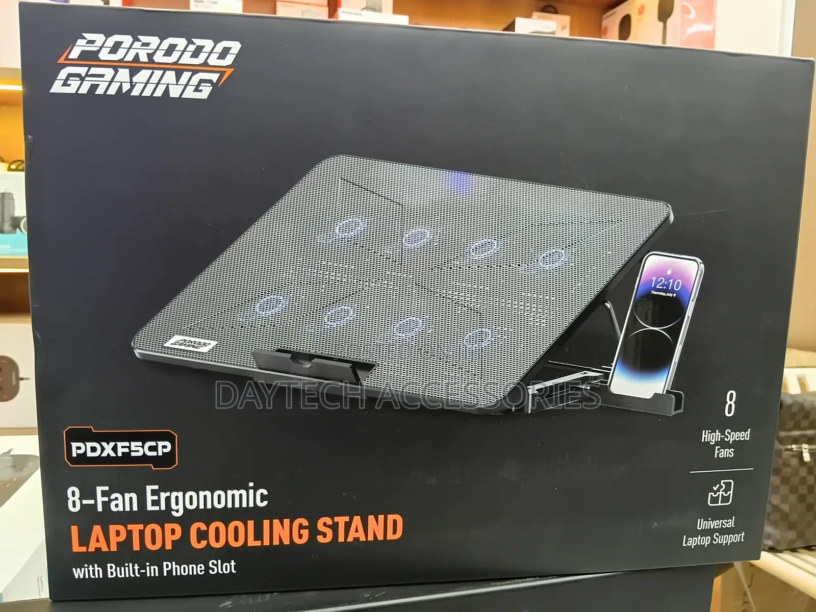 Porodo Gaming 8-Fan Ergonomic Laptop Cooling Stand (Model Pdxf5cp).