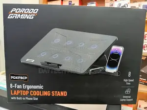 Porodo Gaming 8-Fan Laptop Cooling Pad With Built-in Phone Slot,