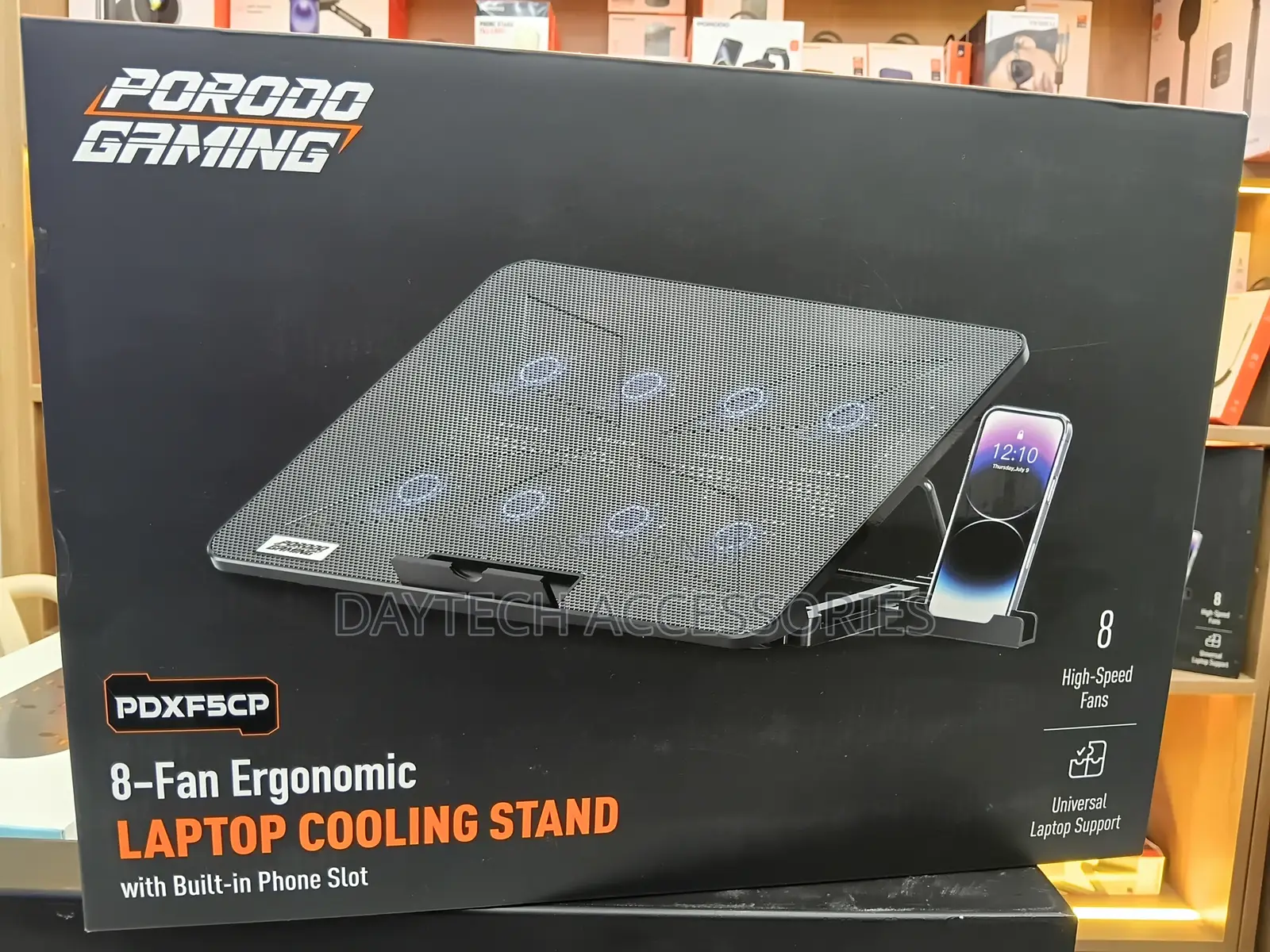 Porodo Gaming 8-Fan Laptop Cooling Pad With Built-in Phone Slot,