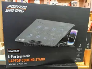 Porodo Gaming 8-Fan Laptop Cooling Pad With Built-in Phone Slot,