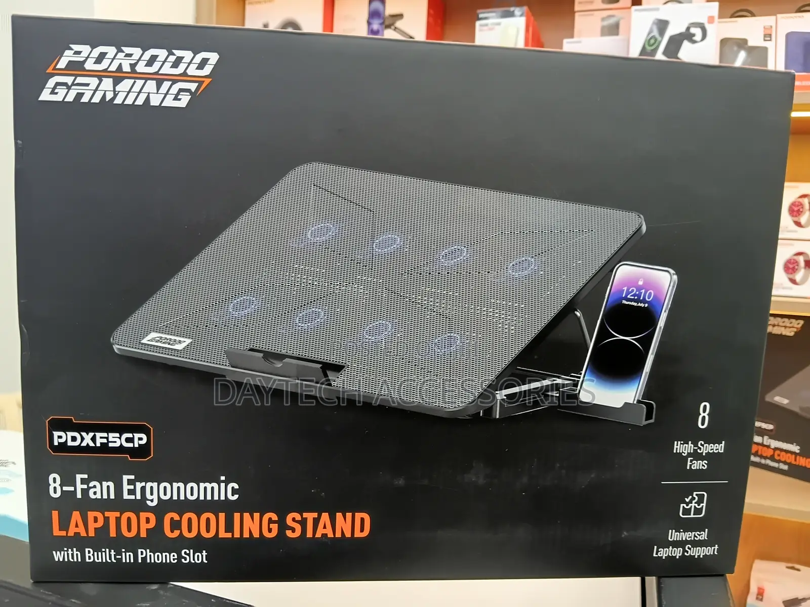 Porodo 8-Fan Ergonomic Laptop Cooling Stand - Black