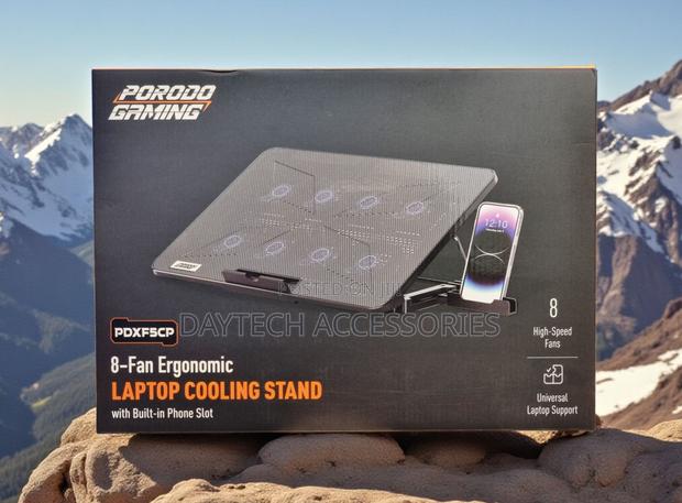 Porodo Laptop Cooling Pad With Phone Stand and 8 Built-in Fans
