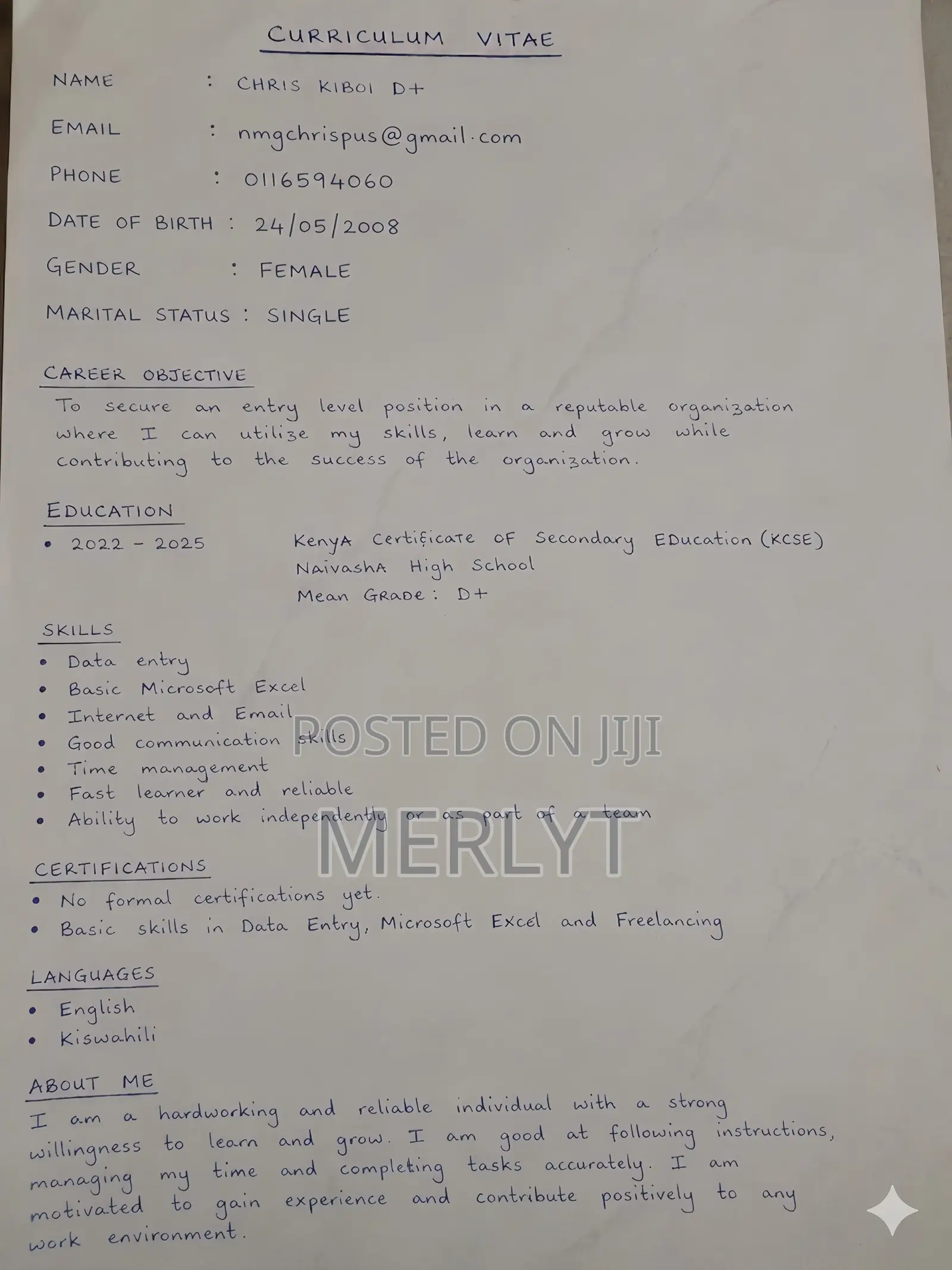 Part-Time Weekend CV