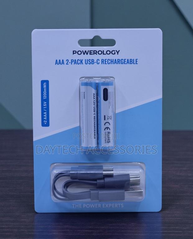 Powerology Usb-c Rechargeable Lithium Battery Aaa With Cable