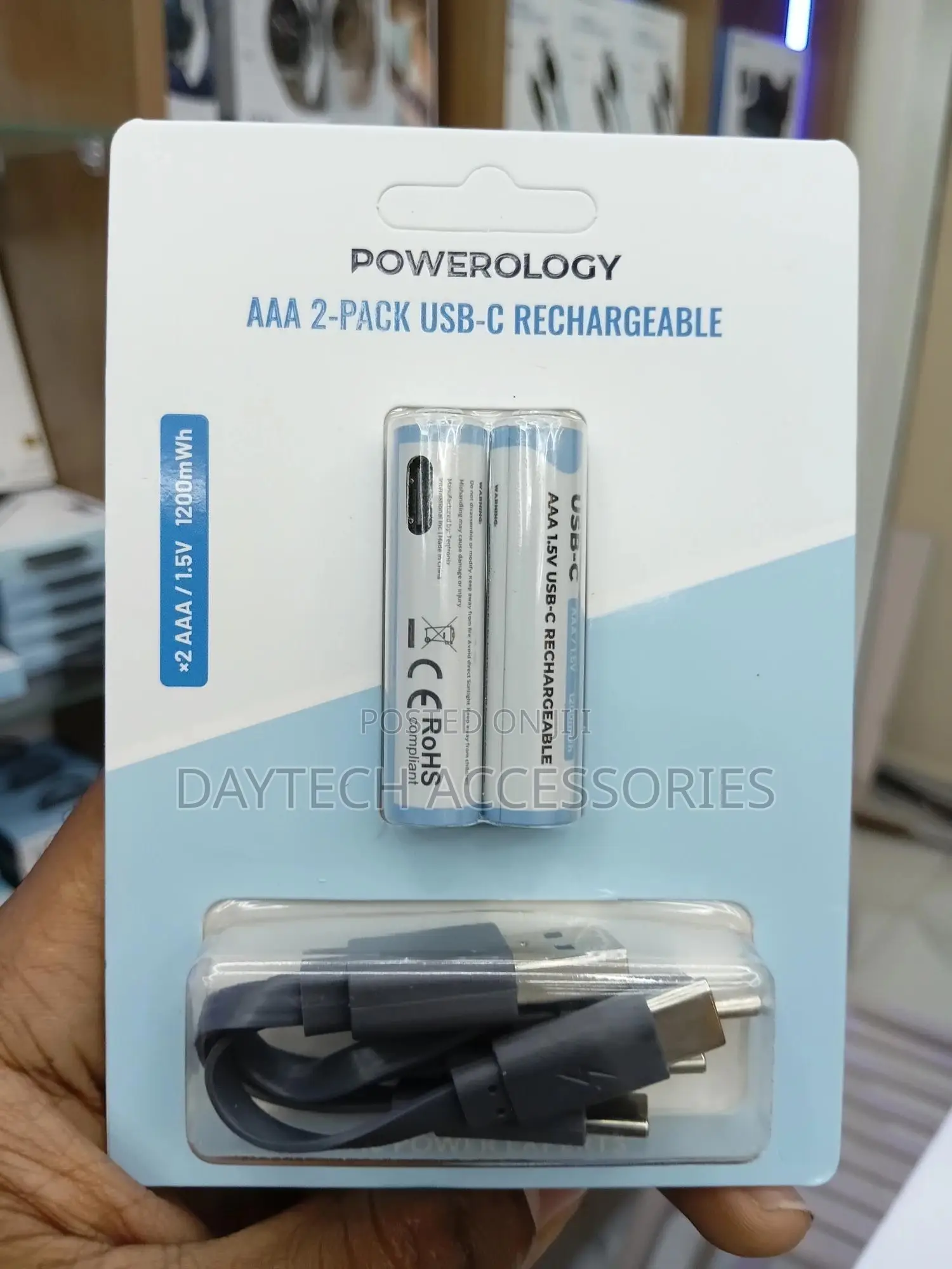 Powerology 1.5v Type-C Rechargeable Lithium-Ion Battery Aaa